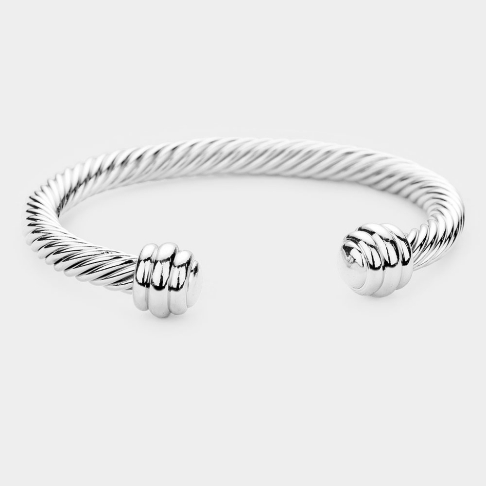 Silver Twist Rope Cable Style Cuff Bracelet Bangle Metal Fashion Accessories